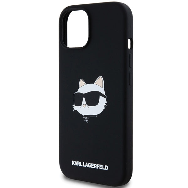 Husa MagSafe pentru Apple iPhone 15 Plus, Karl Lagerfeld, Silicone Choupette's Head, Neagra