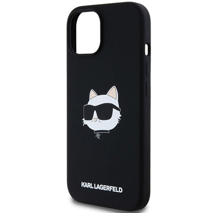 Husa MagSafe pentru Apple iPhone 15 Plus, Karl Lagerfeld, Silicone Choupette's Head, Neagra