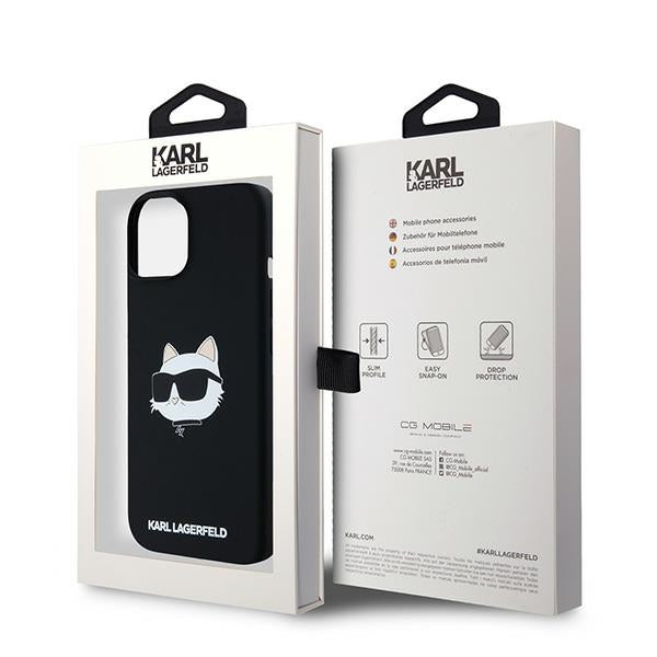 Husa MagSafe pentru Apple iPhone 15 Plus, Karl Lagerfeld, Silicone Choupette's Head, Neagra