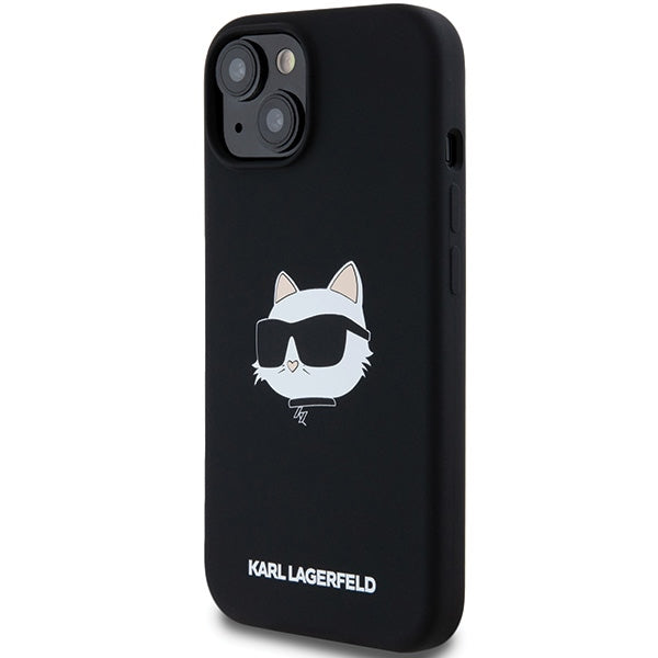 Husa MagSafe pentru Apple iPhone 15 Plus, Karl Lagerfeld, Silicone Choupette's Head, Neagra