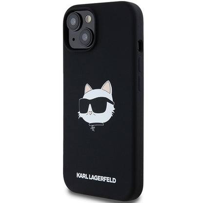 Husa MagSafe pentru Apple iPhone 15 Plus, Karl Lagerfeld, Silicone Choupette's Head, Neagra