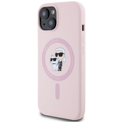 Husa MagSafe pentru Apple iPhone 15 Plus, Karl Lagerfeld, Silicone Karl & Choupette, Roz