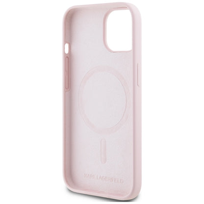 Husa MagSafe pentru Apple iPhone 15 Plus, Karl Lagerfeld, Silicone Karl & Choupette, Roz