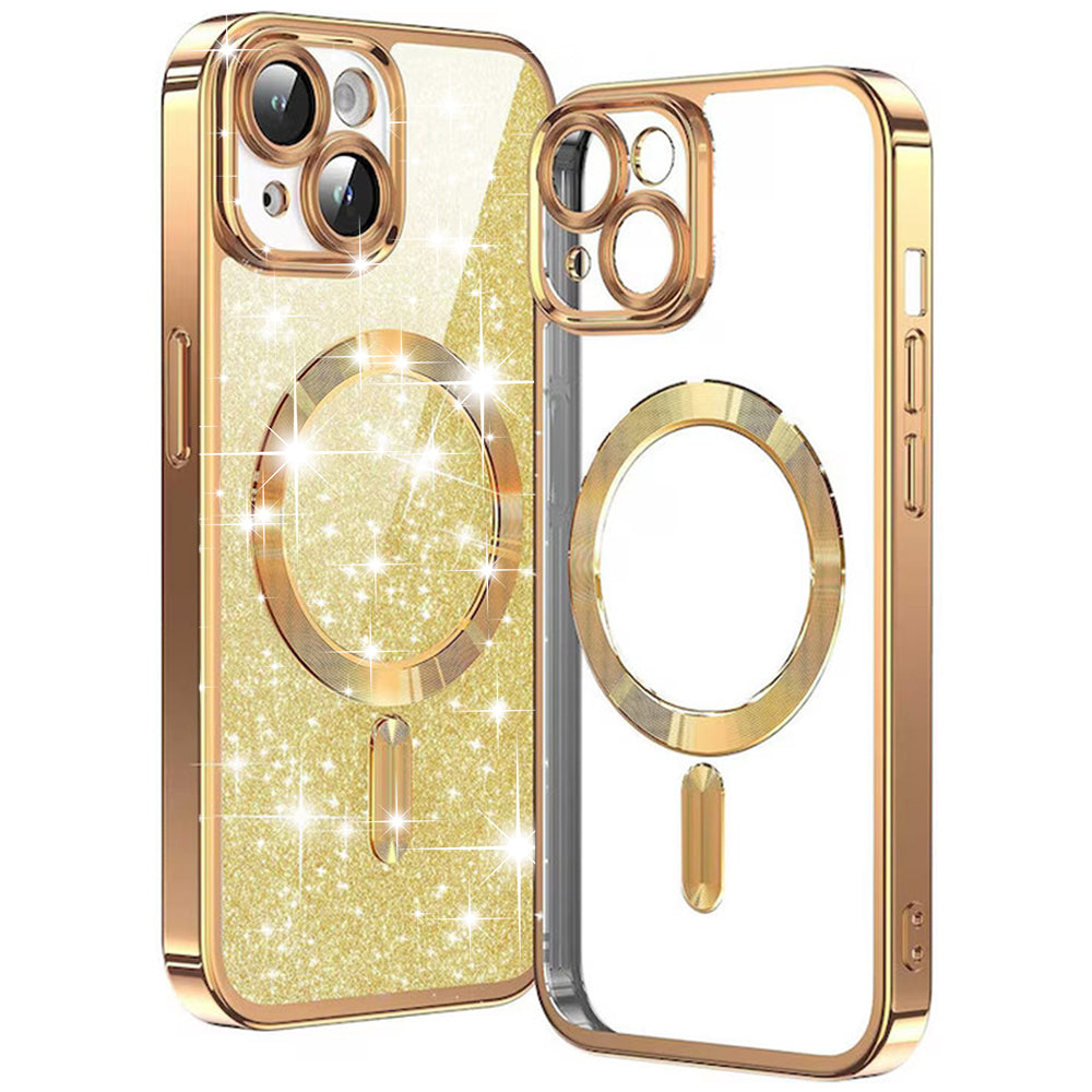 Husa MagSafe pentru Apple iPhone 15 Plus, Techsuit, Luxury Glitter, Aurie
