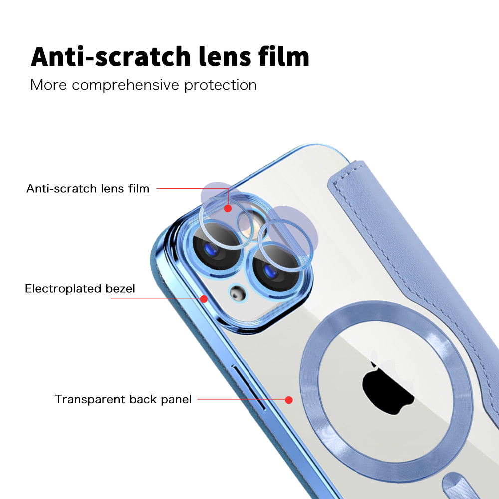 Husa MagSafe pentru Apple iPhone 15 Plus, Techsuit, SmartMag Book, Bleu