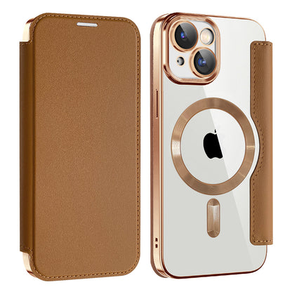 Husa MagSafe pentru Apple iPhone 15 Plus, Techsuit, SmartMag Book, Maro