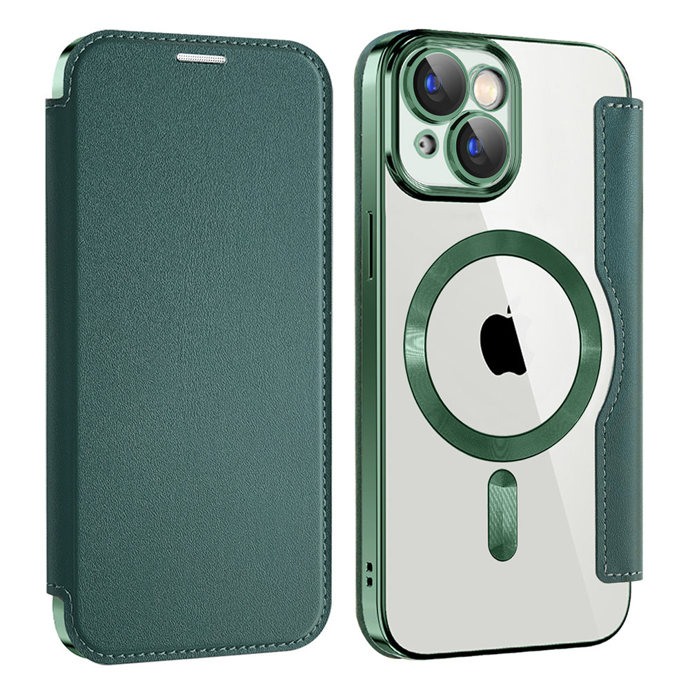 Husa MagSafe pentru Apple iPhone 15 Plus, Techsuit, SmartMag Book, Verde