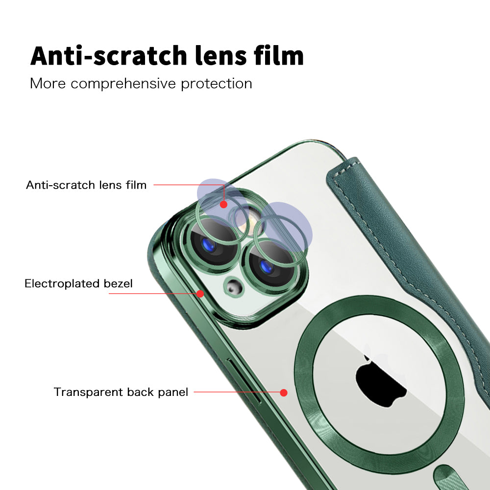 Husa MagSafe pentru Apple iPhone 15 Plus, Techsuit, SmartMag Book, Verde