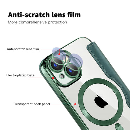 Husa MagSafe pentru Apple iPhone 15 Plus, Techsuit, SmartMag Book, Verde