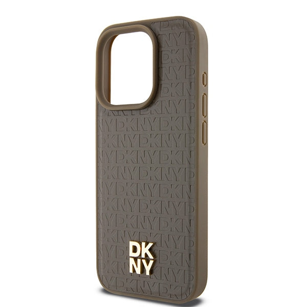 Husa MagSafe pentru Apple iPhone 15 Pro, DKNY, Monogram Pattern Metal Logo, Maro