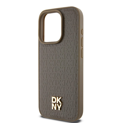 Husa MagSafe pentru Apple iPhone 15 Pro, DKNY, Monogram Pattern Metal Logo, Maro