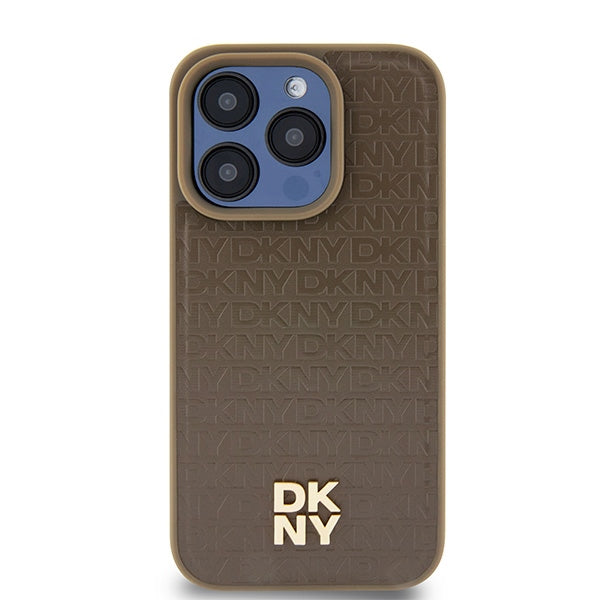 Husa MagSafe pentru Apple iPhone 15 Pro, DKNY, Monogram Pattern Metal Logo, Maro