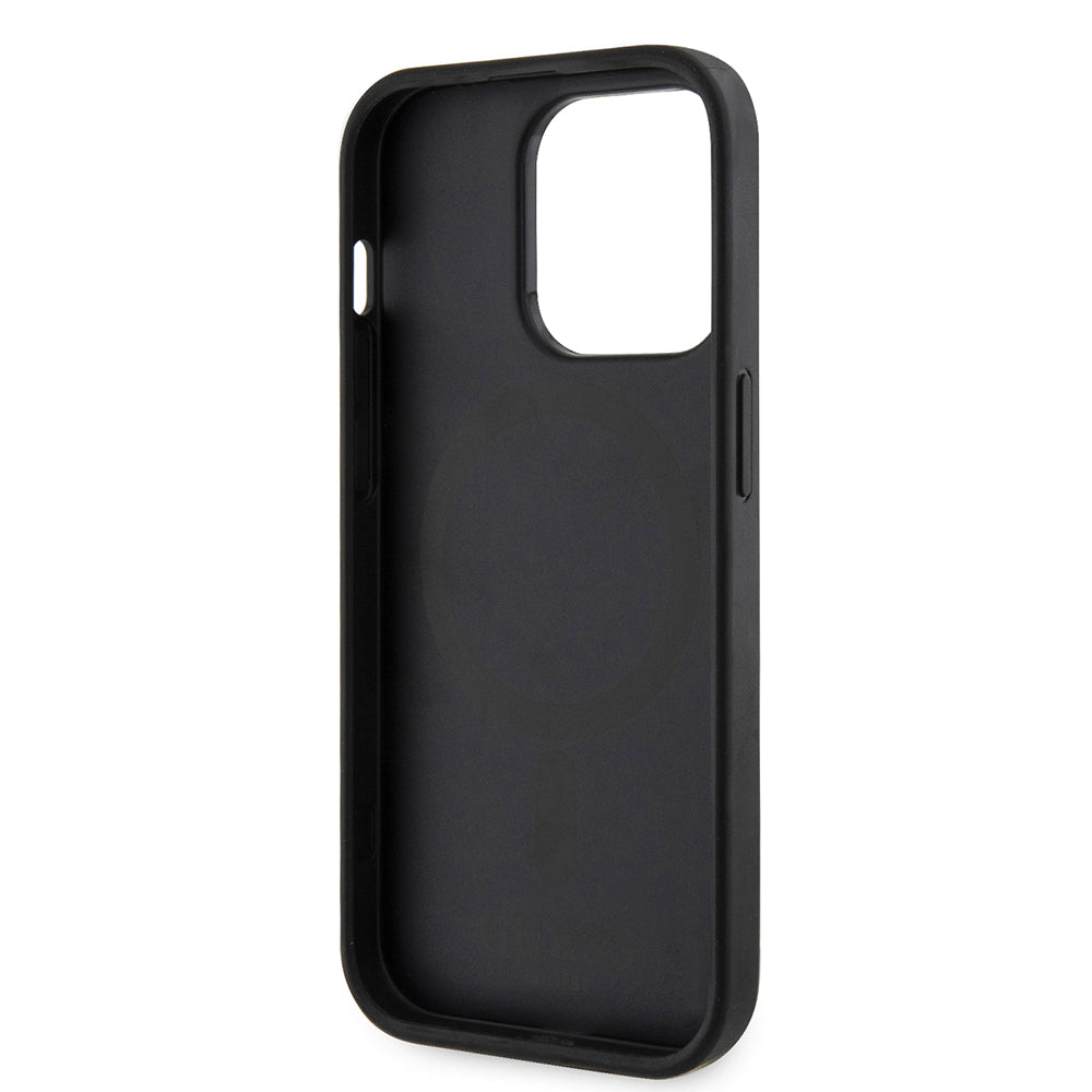 Husa MagSafe pentru Apple iPhone 15 Pro, Guess, 4G Printed Stripes, Neagra