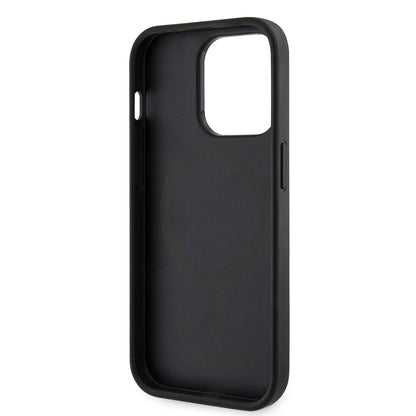 Husa MagSafe pentru Apple iPhone 15 Pro, Guess, 4G Printed Stripes, Neagra