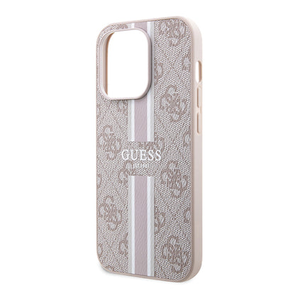 Husa MagSafe pentru Apple iPhone 15 Pro, Guess, 4G Printed Stripes, Roz