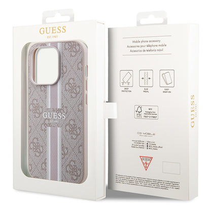Husa MagSafe pentru Apple iPhone 15 Pro, Guess, 4G Printed Stripes, Roz