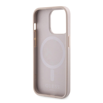 Husa MagSafe pentru Apple iPhone 15 Pro, Guess, 4G Printed Stripes, Roz