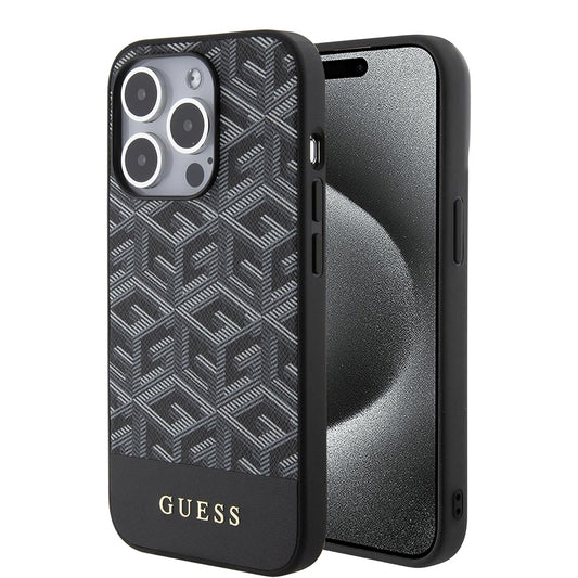 Husa MagSafe pentru Apple iPhone 15 Pro, Guess, GCube Stripes, Neagra