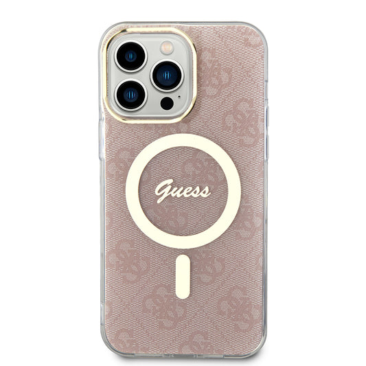 Husa MagSafe pentru Apple iPhone 15 Pro, Guess, IML 4G, Roz