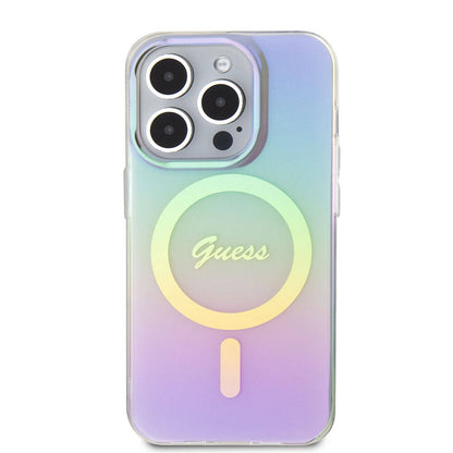 Husa MagSafe pentru Apple iPhone 15 Pro, Guess, IML Iridescent, Mov