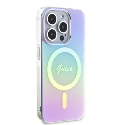 Husa MagSafe pentru Apple iPhone 15 Pro, Guess, IML Iridescent, Mov