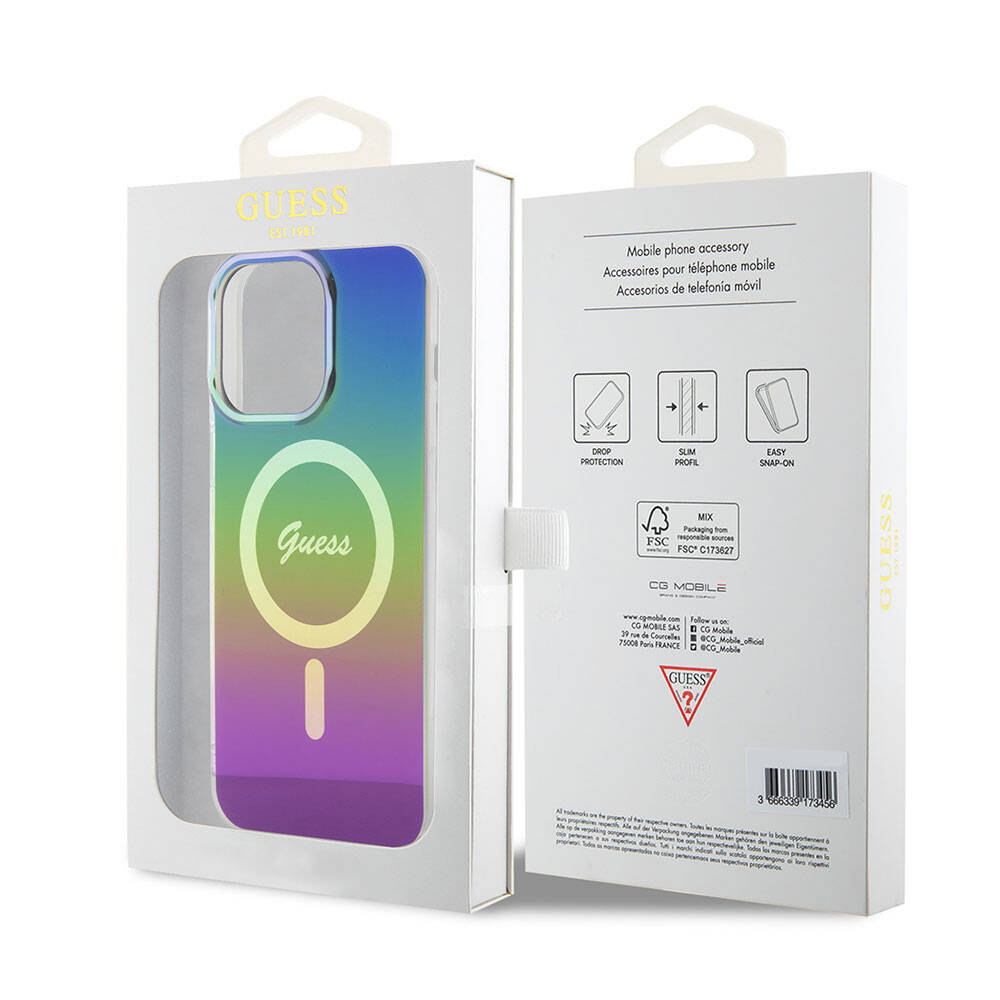 Husa MagSafe pentru Apple iPhone 15 Pro, Guess, IML Iridescent, Multicolor