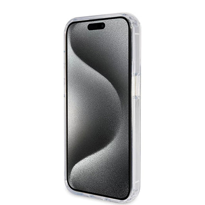 Husa MagSafe pentru Apple iPhone 15 Pro, Guess, IML Ring Stand Glitter, Transparenta