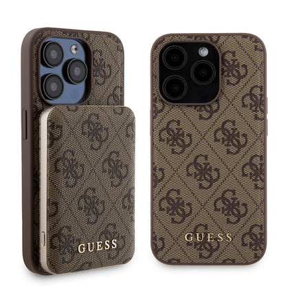 Husa MagSafe pentru Apple iPhone 15 Pro, Guess, Powerbank 4G Metal Logo, Maro