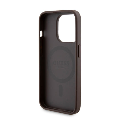 Husa MagSafe pentru Apple iPhone 15 Pro, Guess, Powerbank 4G Metal Logo, Maro