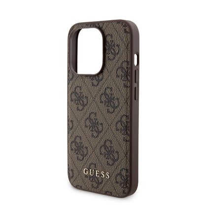 Husa MagSafe pentru Apple iPhone 15 Pro, Guess, Powerbank 4G Metal Logo, Maro