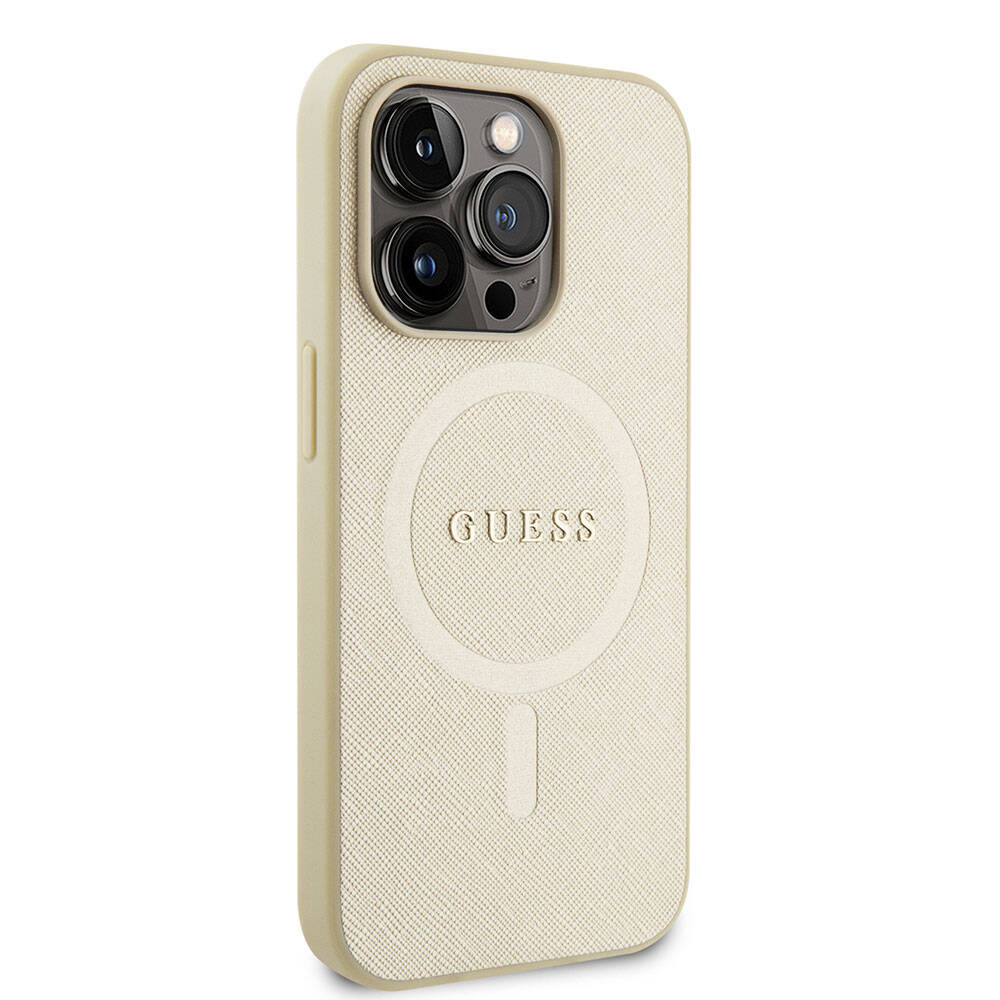 Husa MagSafe pentru Apple iPhone 15 Pro, Guess, Saffiano, Bej