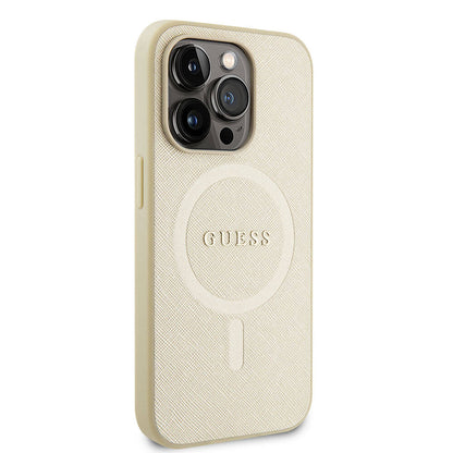 Husa MagSafe pentru Apple iPhone 15 Pro, Guess, Saffiano, Bej
