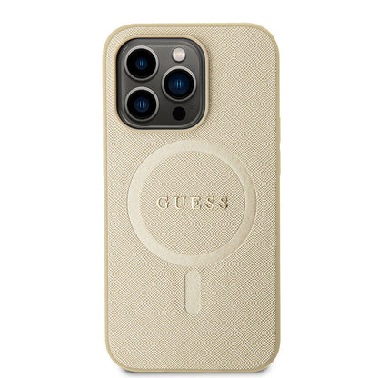 Husa MagSafe pentru Apple iPhone 15 Pro, Guess, Saffiano, Bej