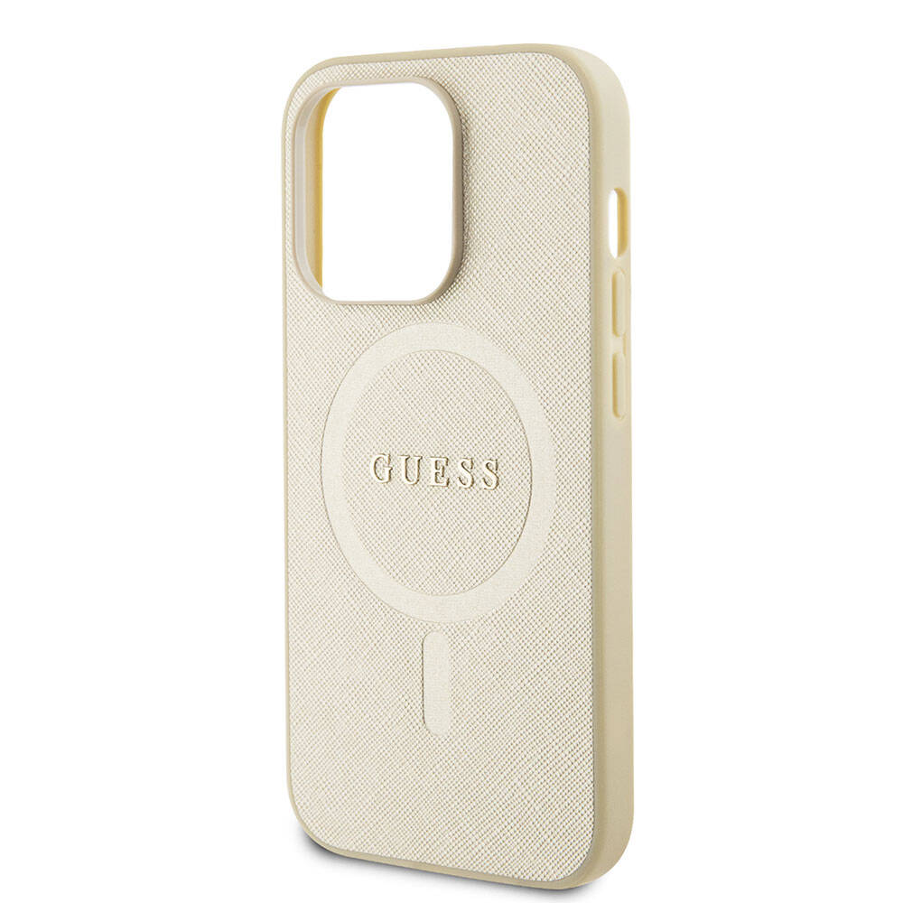 Husa MagSafe pentru Apple iPhone 15 Pro, Guess, Saffiano, Bej