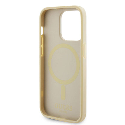 Husa MagSafe pentru Apple iPhone 15 Pro, Guess, Saffiano, Bej