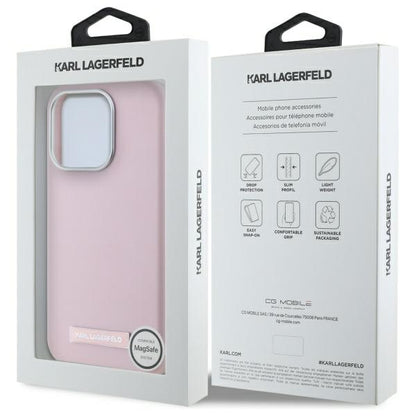 Husa MagSafe pentru Apple iPhone 15 Pro, Karl Lagerfeld, FW Metal Plate, Roz