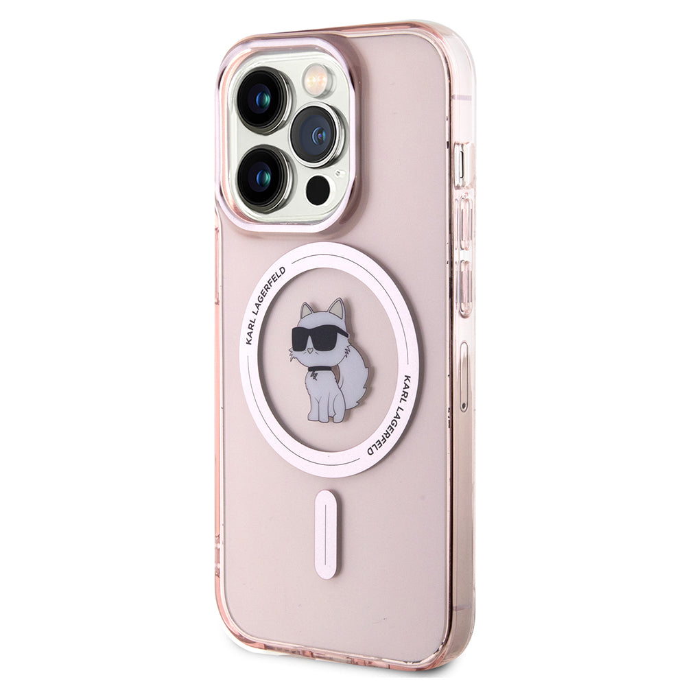Husa MagSafe pentru Apple iPhone 15 Pro, Karl Lagerfeld, IML Choupette, Roz