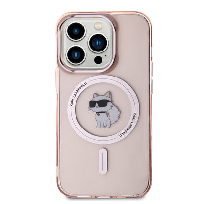Husa MagSafe pentru Apple iPhone 15 Pro, Karl Lagerfeld, IML Choupette, Roz
