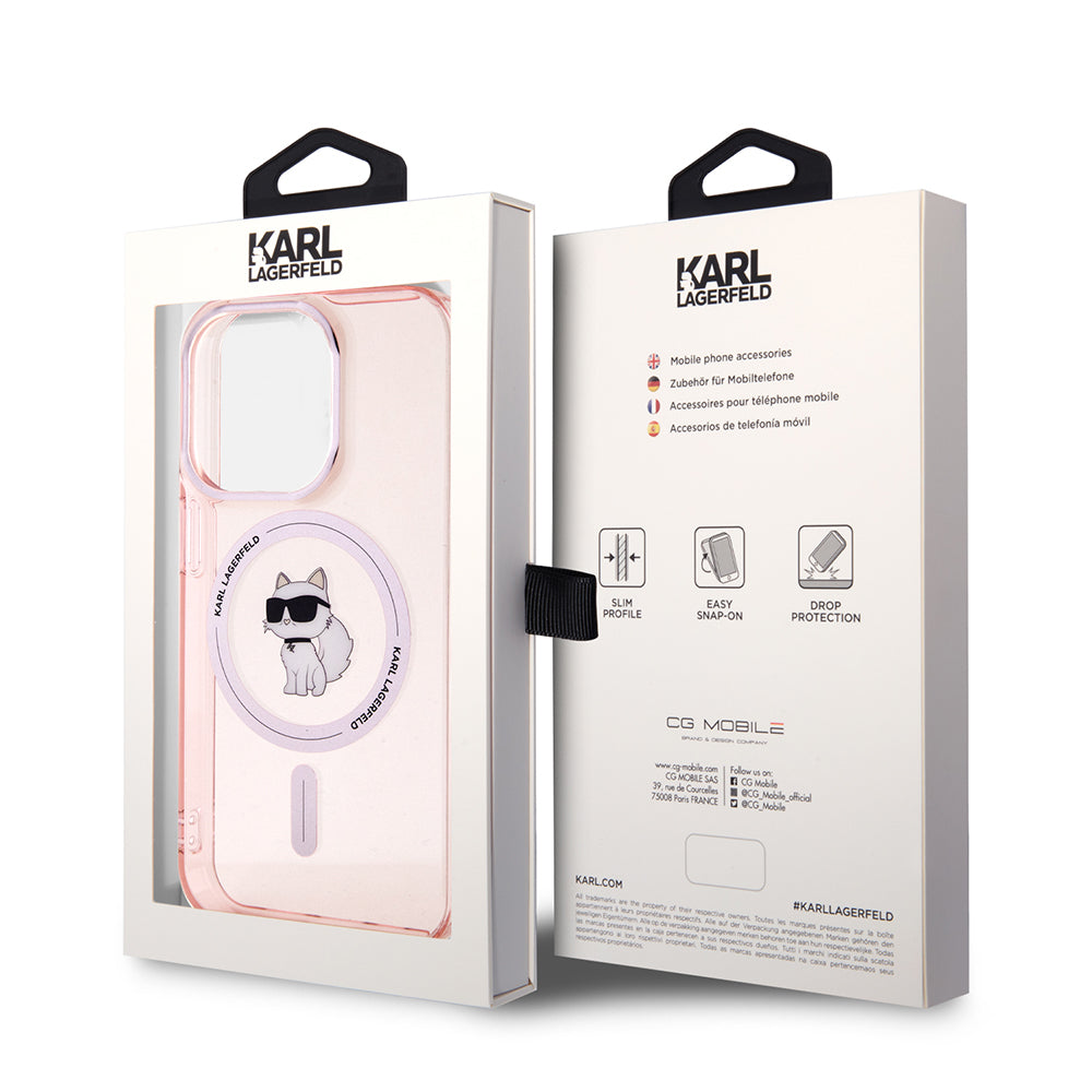 Husa MagSafe pentru Apple iPhone 15 Pro, Karl Lagerfeld, IML Choupette, Roz