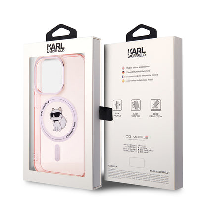 Husa MagSafe pentru Apple iPhone 15 Pro, Karl Lagerfeld, IML Choupette, Roz