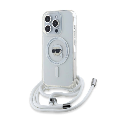 Husa MagSafe pentru Apple iPhone 15 Pro, Karl Lagerfeld, IML Crossbody Karl's Head, Transparenta