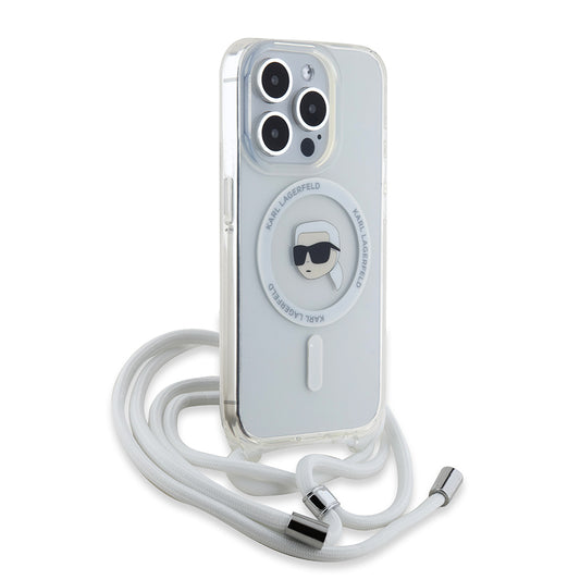 Husa MagSafe pentru Apple iPhone 15 Pro, Karl Lagerfeld, IML Crossbody Karl's Head, Transparenta