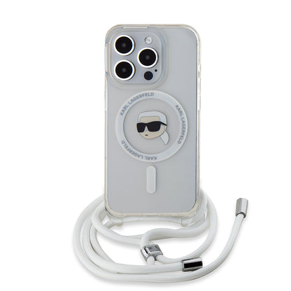 Husa MagSafe pentru Apple iPhone 15 Pro, Karl Lagerfeld, IML Crossbody Karl's Head, Transparenta