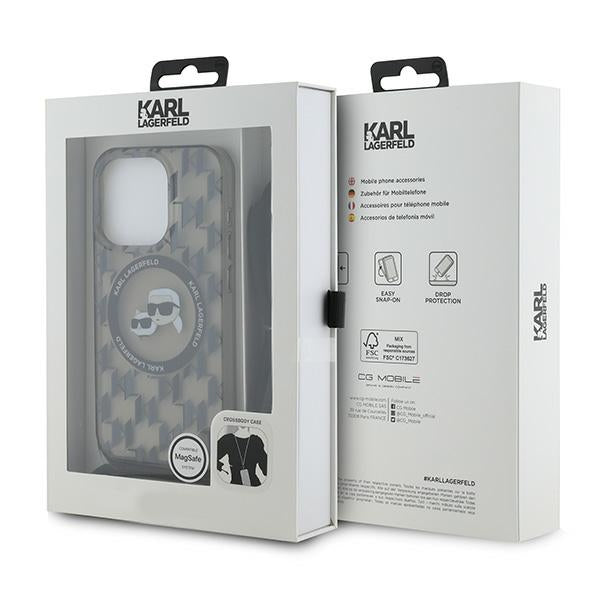 Husa MagSafe pentru Apple iPhone 15 Pro, Karl Lagerfeld, IML Crossbody Monogram Karl & Choupette's Heads, Neagra