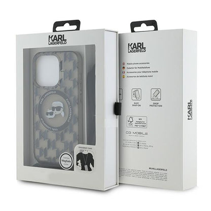 Husa MagSafe pentru Apple iPhone 15 Pro, Karl Lagerfeld, IML Crossbody Monogram Karl & Choupette's Heads, Neagra