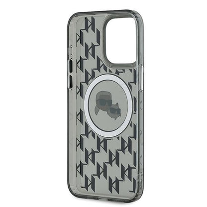 Husa MagSafe pentru Apple iPhone 15 Pro, Karl Lagerfeld, IML Monogram Karl & Choupette's Heads, Neagra