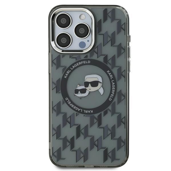 Husa MagSafe pentru Apple iPhone 15 Pro, Karl Lagerfeld, IML Monogram Karl & Choupette's Heads, Neagra