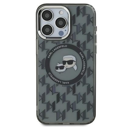 Husa MagSafe pentru Apple iPhone 15 Pro, Karl Lagerfeld, IML Monogram Karl & Choupette's Heads, Neagra