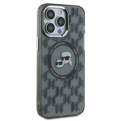 Husa MagSafe pentru Apple iPhone 15 Pro, Karl Lagerfeld, IML Monogram Karl & Choupette's Heads, Neagra