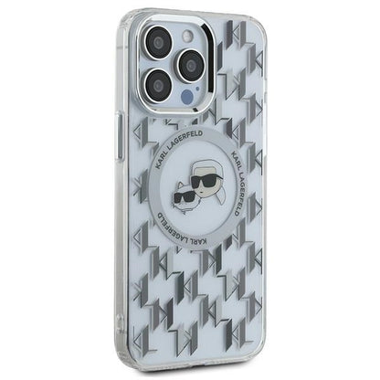 Husa MagSafe pentru Apple iPhone 15 Pro, Karl Lagerfeld, IML Monogram Karl & Choupette's Heads, Transparenta